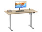 Un bureau en bois avec un moniteur, un clavier et un réglage de hauteur électrique.