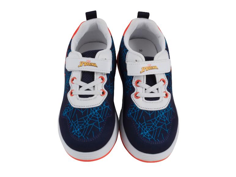 Chaussures Spiderman pour enfant, bleu marine et blanc.