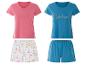 Pyjamas : hauts et shorts, motifs floraux et inscription « Weekend ».
