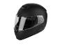 Un casque de moto noir avec une visière transparente.