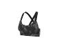 Soutien-gorge de sport à motif camouflage gris et noir avec bretelles croisées.