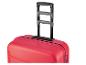 Une valise rose avec une poignée télescopique.