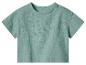 T-shirt en coton vert menthe à manches courtes avec boutons en bois sur l'épaule.