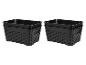 Deux ensembles de paniers de rangement noirs en plastique avec motif tressé.