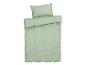 Parure de lit vert clair en mousseline de coton avec housse de couette et taie d'oreiller.