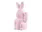 Une figurine de lapin rose.