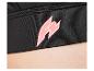 Soutien-gorge noir avec logo rose pâle.