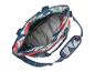 Sac isotherme ouvert avec motif coloré et bandoulière.
