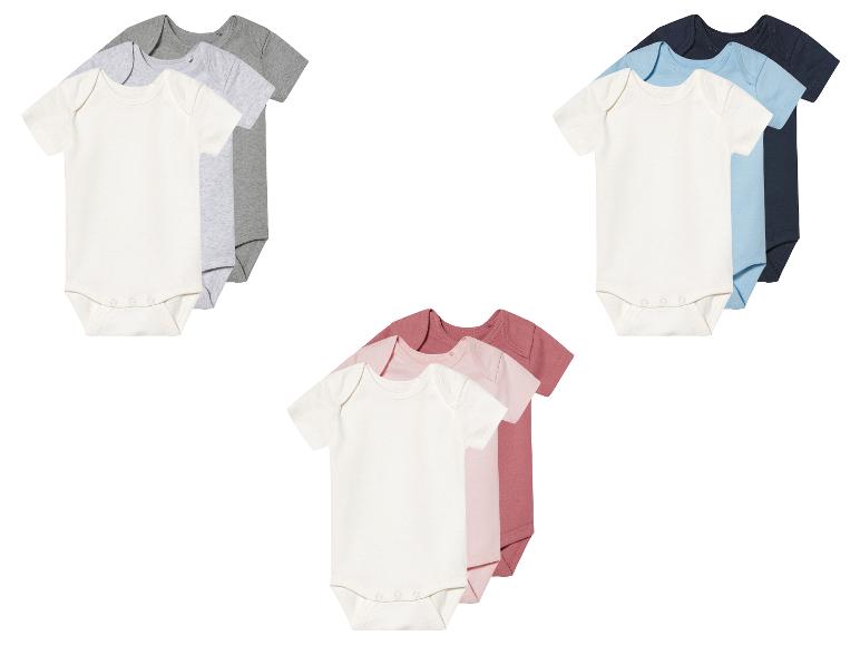 Bodys bébé : blanc, gris, bleu et rose.