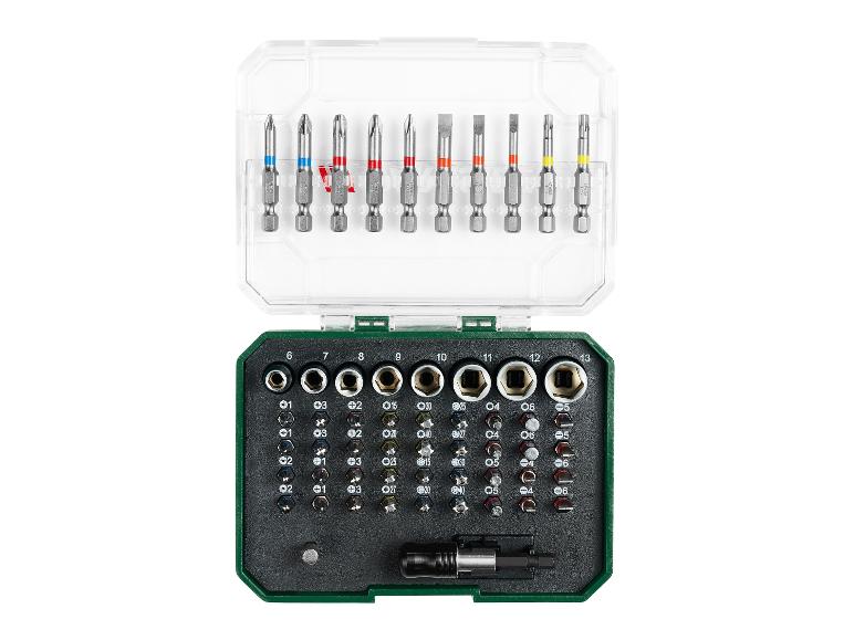 Jeu d'embouts de vissage et de douilles avec boîte de rangement transparente
