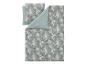 Parure de lit avec motif oiseaux tropicaux et feuillage, revers bleu clair