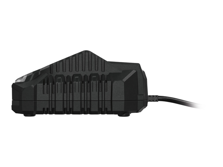 Un chargeur noir avec un cordon.