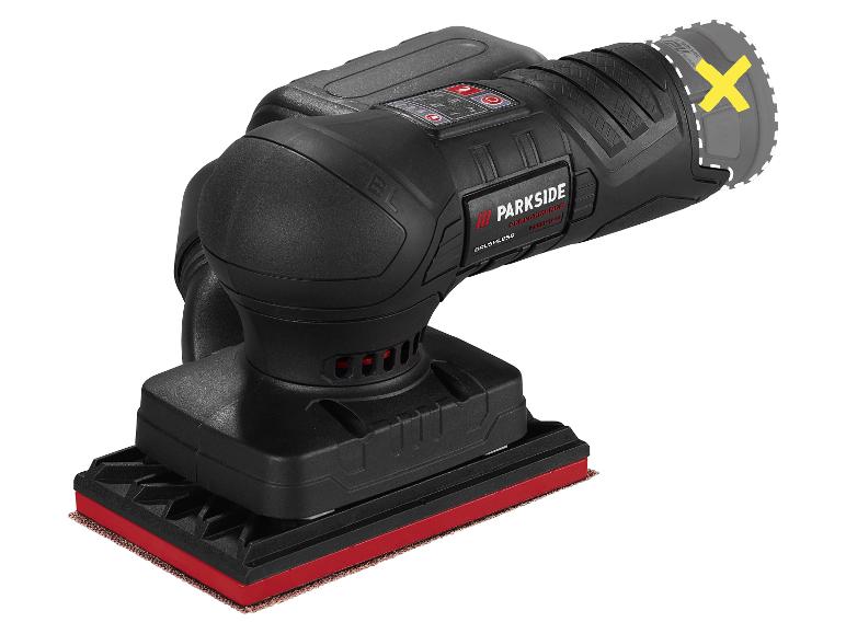 Ponceuse Parkside Performance noire avec une base de ponçage rouge.