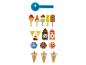 Jouets de crème glacée en bois : sucettes glacées, sauces, boules et cornets.