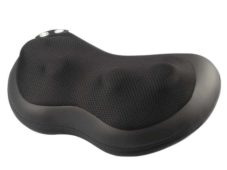 Un coussin de massage noir avec des boutons de massage.