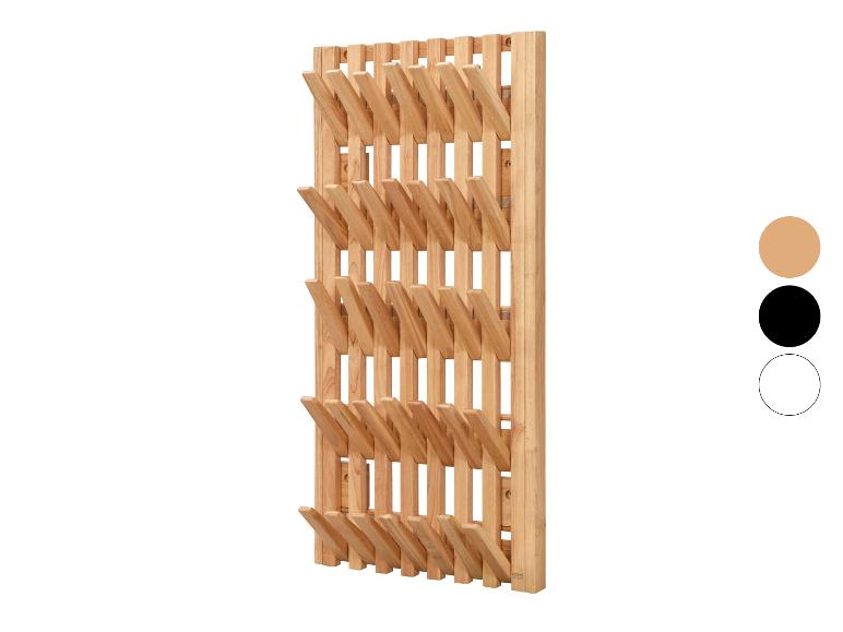 Porte-manteau mural en bois avec plusieurs crochets pliables, couleur bois naturel.