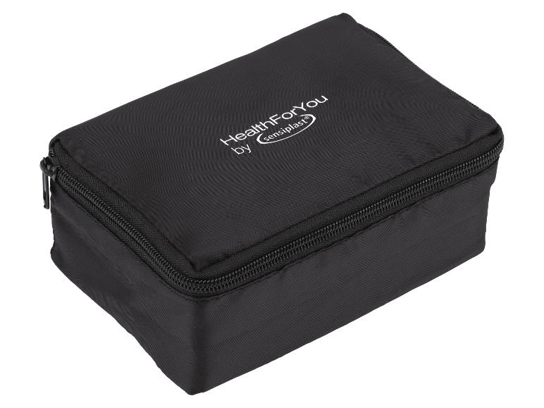 Trousse en tissu noir avec fermeture éclair et le texte 'HealthForYou by sensiplast'