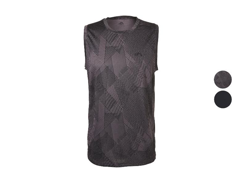 T-shirt sans manches homme à motif géométrique gris foncé et noir.
