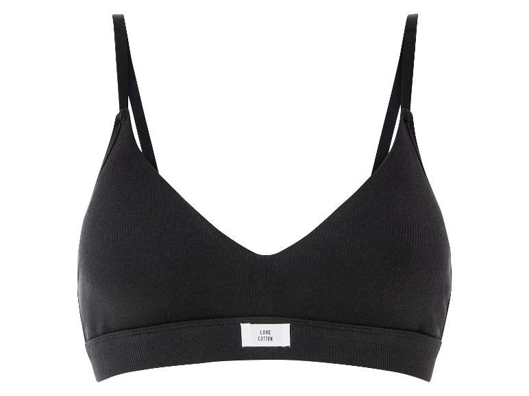 Un soutien-gorge noir côtelé avec une étiquette Love Cotton.
