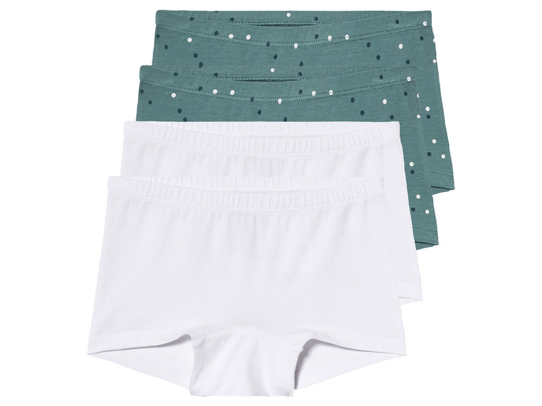 Trois paires de culottes blanches et bleues à pois.
