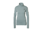 Col roulé bleu clair pour femme à manches longues avec logo noir.