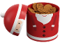 Boîte à biscuits de Noël en forme de Père Noël, remplie de biscuits aux pépites de chocolat.