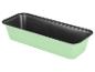 Moule à pain rectangulaire vert clair avec intérieur antiadhésif gris foncé.