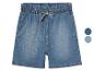 Shorts en jean avec cordon de serrage, disponibles en bleu clair et bleu foncé.