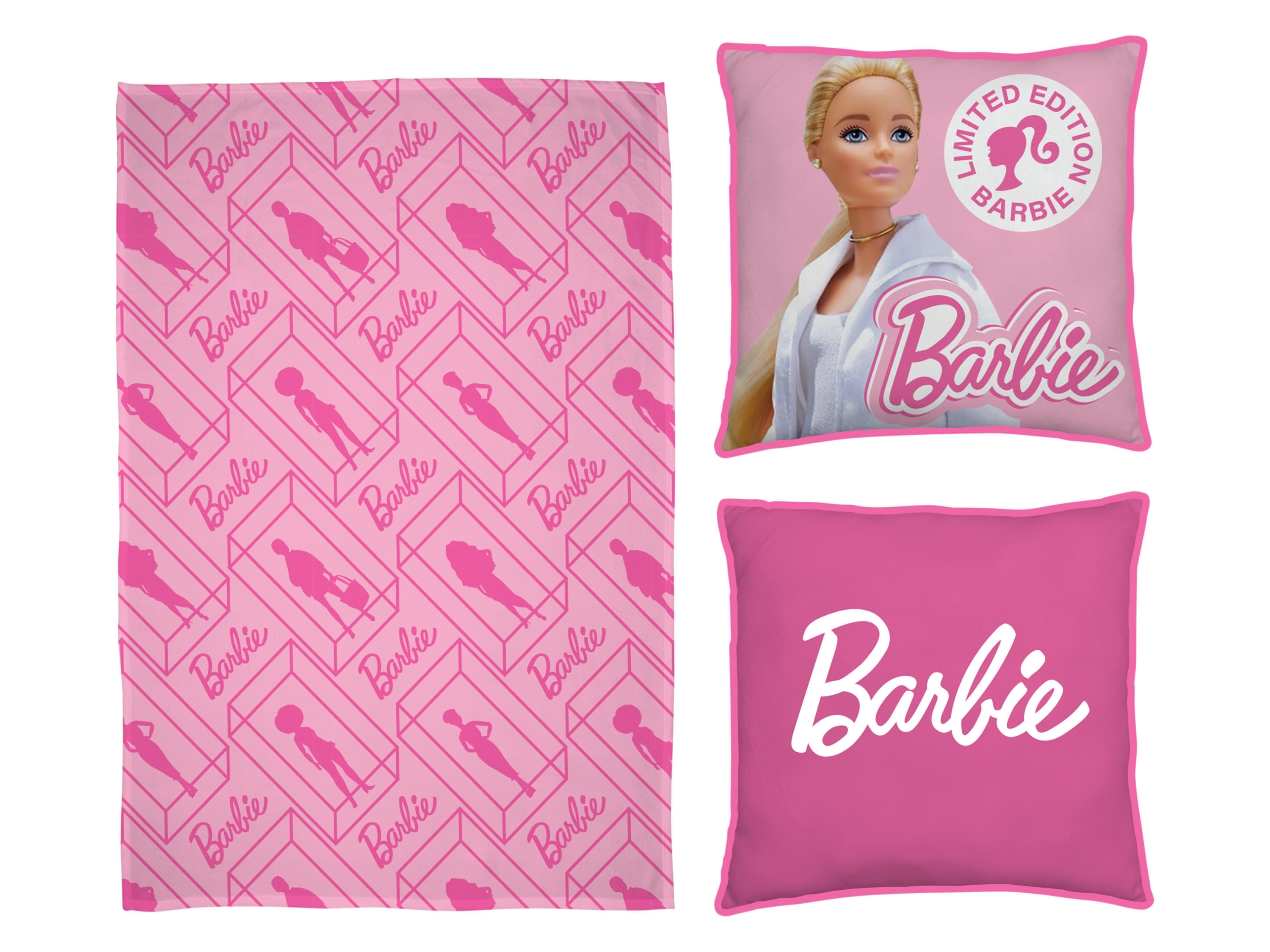 Barbie Plaid et coussin en laine polaire (rose)