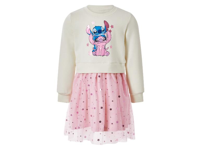 Robe blanche pour enfant avec jupe en tulle rose et imprimé Stitch et Angel.