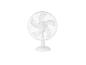 Ventilateur de table blanc avec grille de protection.