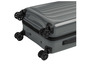 Une valise grise à roulettes.