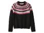 Pull noir avec motif Fair Isle rose et blanc