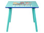 Une table Paw Patrol bleue avec quatre pieds.