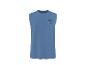 T-shirt sans manches bleu avec imprimé 'Surfing Vibe Tropical Club' et palmiers.