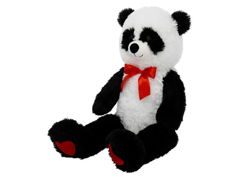 Peluche panda noir et blanc avec un nœud rouge