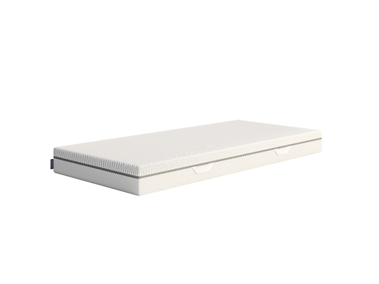 Matelas Emma sur un sommier, design minimaliste.