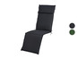 Un coussin de chaise longue noir avec un coussin de tête supplémentaire.