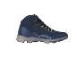 Une chaussure de randonnée bleu foncé avec des lacets.