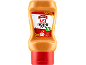Bouteille de mayonnaise peri peri piquante, avec une étiquette rouge et blanche.
