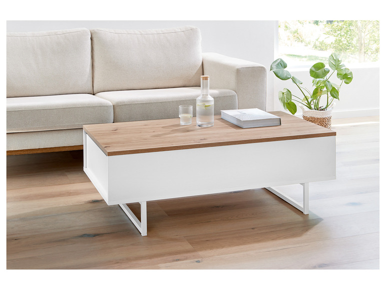 Aller en mode plein écran : LIVARNO home Table basse Madrid, 110 x 37,5 x 58 cm, imitation chêne/blanc - Image 4