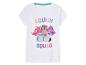 T-shirt blanc avec imprimé "Squish Squad" et des animaux mignons.