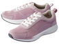 Deux baskets roses avec des lacets blancs.