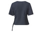 Un t-shirt bleu marine à manches courtes avec un détail de nœud.