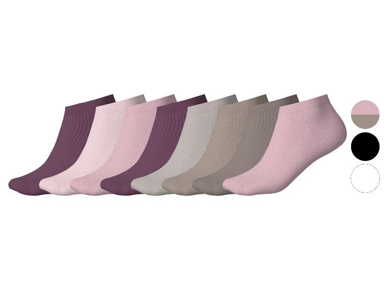 Lot de huit paires de socquettes invisibles pour femmes, dans des tons de rose, violet et gris.
