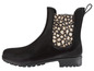 Bottes de pluie noires à imprimé léopard.