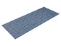Un tapis de passage bleu avec un motif géométrique blanc.