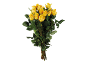 Bouquet de roses jaunes avec des feuilles vertes sur fond noir.