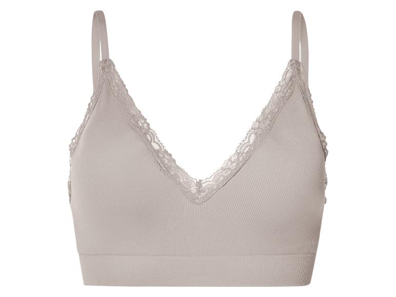 Soutien-gorge beige côtelé avec dentelle.