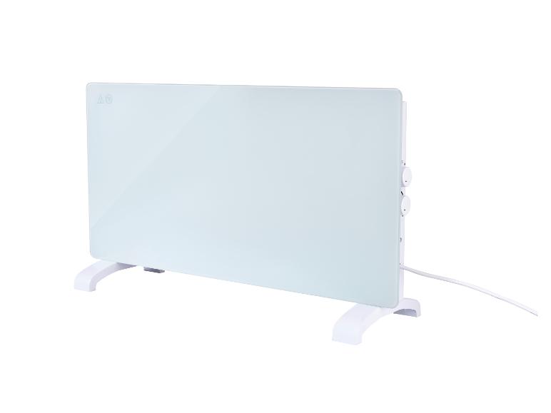 Radiateur électrique blanc avec panneau en verre et boutons de commande